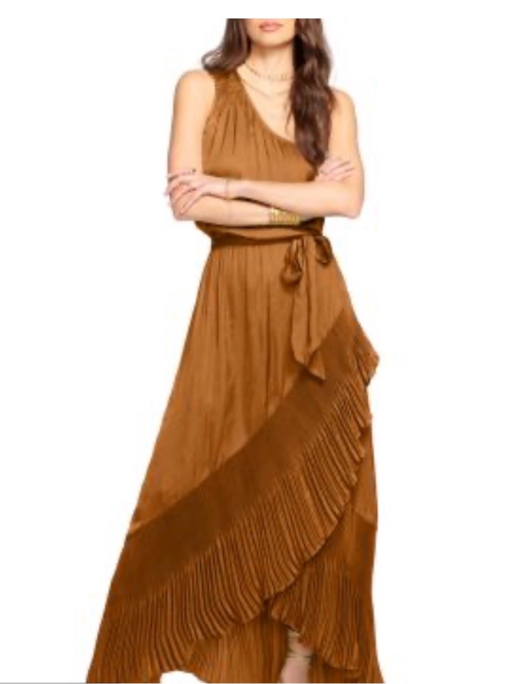 Ramy Brook Nadine Maxi  One-Shoulder Maxi Dress in Cognac Brown